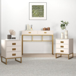 Melody Maison Large 2 Drawer Dressing Table And Pair Of 3 Drawer Bedside Tables - Elle Stone Range - thumbnail 1