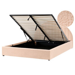 Beliani Ottoman Bed Boucle Chadenet 160 X 200 Cm (Eu King Size) Peach Pink - thumbnail 1