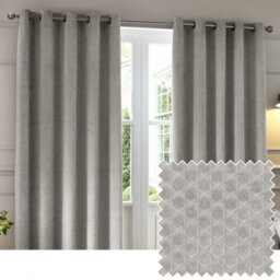 Paoletti Neptune Fully Lined Velvet Eyelet Curtain Pair, Silver, (W) 229 X (D) 229Cm