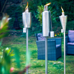 Harbour Housewares 146Cm Metal Garden Torches - Barrel - Set Of 2 Silver Outdoor Lighting Oil Fuel Lamp Candle Flame Lantern - thumbnail 6