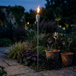 Harbour Housewares 146Cm Metal Garden Torches - Barrel - Set Of 2 Silver Outdoor Lighting Oil Fuel Lamp Candle Flame Lantern - thumbnail 8