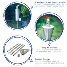 Harbour Housewares 146Cm Metal Garden Torches - Barrel - Set Of 2 Silver Outdoor Lighting Oil Fuel Lamp Candle Flame Lantern - thumbnail 2