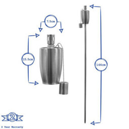 Harbour Housewares 146Cm Metal Garden Torches - Barrel - Set Of 2 Silver Outdoor Lighting Oil Fuel Lamp Candle Flame Lantern - thumbnail 3