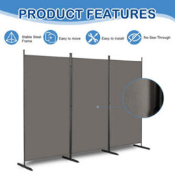 Grey 6Ft 3Panels Room Divider Freestanding Folding Wall Privacy Screen Protector - thumbnail 4
