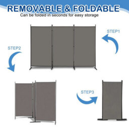 Grey 6Ft 3Panels Room Divider Freestanding Folding Wall Privacy Screen Protector - thumbnail 3