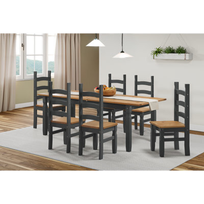 Mercers Furniture Corona Charcoal Large Extending Table & 6 Chairs Set Dark Grey Solid Wood Mexican Pine Wooden - image 1
