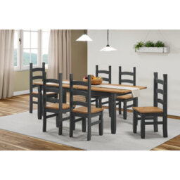 Mercers Furniture Corona Charcoal Large Extending Table & 6 Chairs Set Dark Grey Solid Wood Mexican Pine Wooden