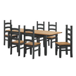 Mercers Furniture Corona Charcoal Large Extending Table & 6 Chairs Set Dark Grey Solid Wood Mexican Pine Wooden - thumbnail 2