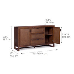 Teamson Home Hatteras Wooden Sideboard 3 Drawers 2 Doors, Walnut - thumbnail 5