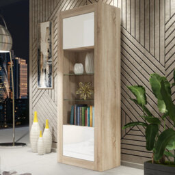Display Cabinet Illume 170Cm - Oak & White Gloss Doors - thumbnail 1
