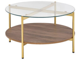 Beliani Gold Glass Top Round Coffee Table With Dark Wood-Knot Shelf 80Cm - thumbnail 2