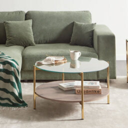 Beliani Gold Glass Top Round Coffee Table With Dark Wood-Knot Shelf 80Cm - thumbnail 1