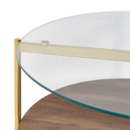 Beliani Gold Glass Top Round Coffee Table With Dark Wood-Knot Shelf 80Cm - thumbnail 3