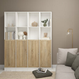 Furniture To Go Basic Tall Narrow Combination Storage Bookcase In White (4 Shelves) With Glass Oak Door - thumbnail 8