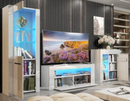Furneo High Gloss & Matt White Living Room Set Tv Stand Sideboard Display Cabinet Milano Blue Led Lights - thumbnail 2