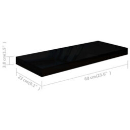 Vidaxl Floating Wall Shelf High Gloss Black 60X23.5X3.8 Cm Mdf - thumbnail 3