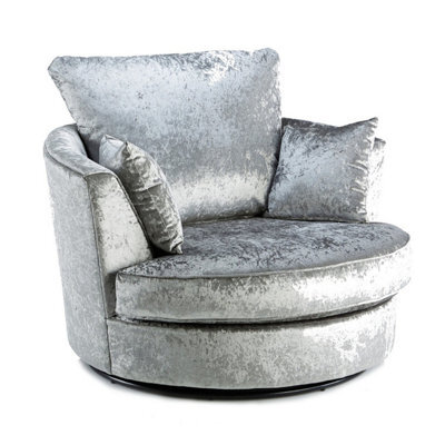 Furnishings For Less UK Crystal Crushed Velvet Fabric Fabric Swivel Chair 360 Rotation Silver - image 1