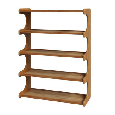 5 Tiers Bamboo Shoe Rack Footwear Organiser Wooden Storage Shelves Stand - image 1