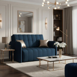Viva Grand Ii Upholstered Living Room Sofa Bed With Wooden Legs Wave Spring Frame Bedding Storage 85X125X98Cm Blue - thumbnail 2