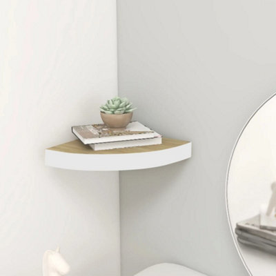 Berkfield Wall Corner Shelf Oak And White 25X25X3.8 Cm Mdf - image 1