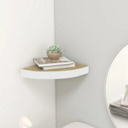 Berkfield Wall Corner Shelf Oak And White 25X25X3.8 Cm Mdf - thumbnail 1