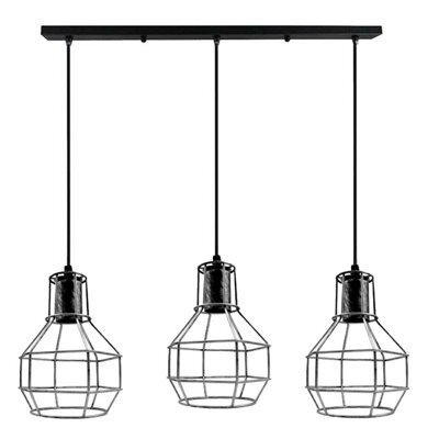 3 Light Pendant Light Height Adjustable, E27 Ceiling Lights Metal Square Plate Hanging Lights For Living Room, Coffee Shop - image 1
