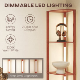 Homcom Corner Floor Lamp With Dimmable Warm White Led Light, Brown - thumbnail 5