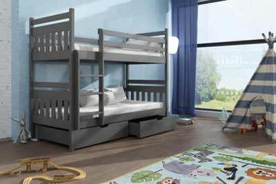 Arte Elegant Graphite Bunk Bed With Storage & Firm Foam Mattresses (H1640mm X W1980mm X D980mm) - image 1