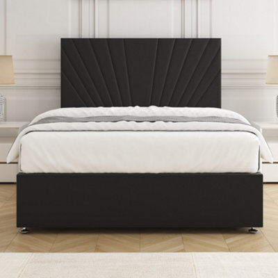 Bsspoke Maria Divan Bed Set Black Plush Velvet With 24Inch Headboard & Mattress No Drawers In Double King 3Ft 4Ft 6Ft - image 1