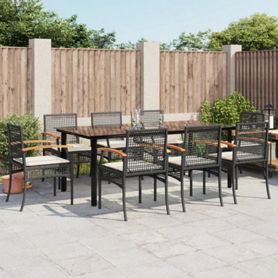 Berkfield 9 Piece Garden Dining Set With Cushions Black Poly Rattan - image 1