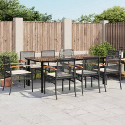 Berkfield 9 Piece Garden Dining Set With Cushions Black Poly Rattan