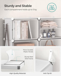 Songmics Interlocking Shoe Rack Cabinet, 6-Slot Modular Storage Organiser Unit, With Doors, Steel Frame, Plastic Panels, White - thumbnail 4