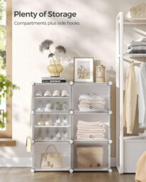 Songmics Interlocking Shoe Rack Cabinet, 6-Slot Modular Storage Organiser Unit, With Doors, Steel Frame, Plastic Panels, White - thumbnail 3