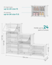 Songmics Interlocking Shoe Rack Cabinet, 6-Slot Modular Storage Organiser Unit, With Doors, Steel Frame, Plastic Panels, White - thumbnail 2