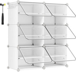 Songmics Interlocking Shoe Rack Cabinet, 6-Slot Modular Storage Organiser Unit, With Doors, Steel Frame, Plastic Panels, White - thumbnail 9