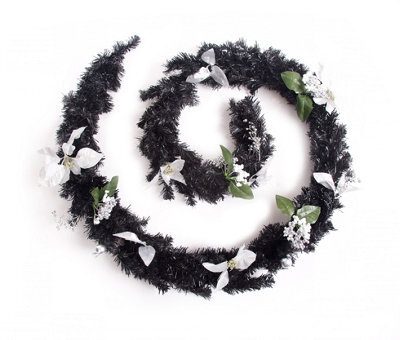 Best Artificial 9Ft Black & Silver Decorated Christmas Garland Bannister Staircase Fireplace - image 1
