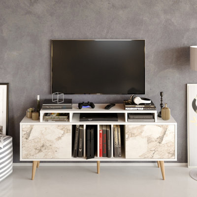 Decorotika Char Tv Stand Tv Unit For Tvs Up To 72 Inch White And White Marble Effect - image 1