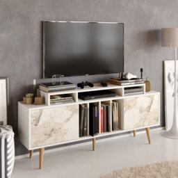 Decorotika Char Tv Stand Tv Unit For Tvs Up To 72 Inch White And White Marble Effect - thumbnail 2