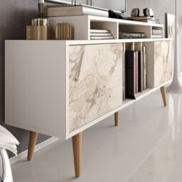 Decorotika Char Tv Stand Tv Unit For Tvs Up To 72 Inch White And White Marble Effect - thumbnail 3