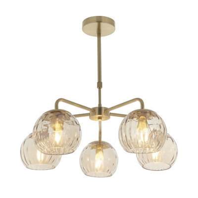 Ceiling Pendant Light - Satin Brass Plate & Champagne Lustre Glass - 5 X 25W E14 - image 1