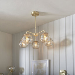 Ceiling Pendant Light - Satin Brass Plate & Champagne Lustre Glass - 5 X 25W E14 - thumbnail 3