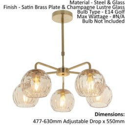 Ceiling Pendant Light - Satin Brass Plate & Champagne Lustre Glass - 5 X 25W E14 - thumbnail 2