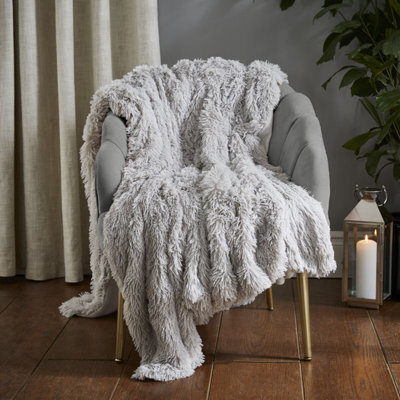Catherine Lansfield Extra Large Cuddly Deep Pile Faux Fur Family Size Large Blanket Throw Silver Grey - image 1