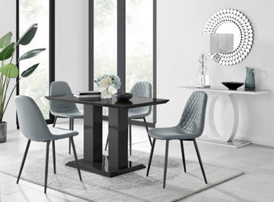 Furniturebox Imperia 4 Modern Black High Gloss Dining Table And 4 Grey Corona Black Leg Chairs - image 1