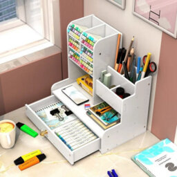 1 Drawer Office Pen Pot Pencil Ruler Holder Desk Organizer Stationary Storage  Large - thumbnail 3