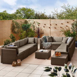 Furniturebox Orlando Brown Rattan Garden Sofa Modular Outdoor Patio Couch Seating, Table & 10 Chairs Garden Corner Sofa Set +Cover - thumbnail 1