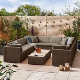 Furniturebox Orlando Brown Rattan Garden Sofa Modular Outdoor Patio Couch Seating, Table & 10 Chairs Garden Corner Sofa Set +Cover - thumbnail 2