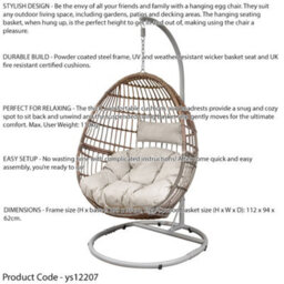 Loops Premium Single Hanging Garden Egg Chair - Wicker Rattan - Outdoor Swing Cocoon - thumbnail 2