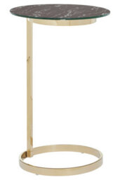 Orsina End Table With Black Marble Effect Glass Top, Warm Metallic Stainless Steel Frame, Round Side Table - thumbnail 4
