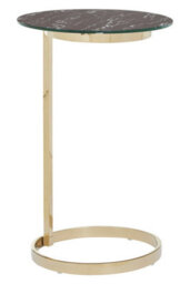 Orsina End Table With Black Marble Effect Glass Top, Warm Metallic Stainless Steel Frame, Round Side Table - thumbnail 3